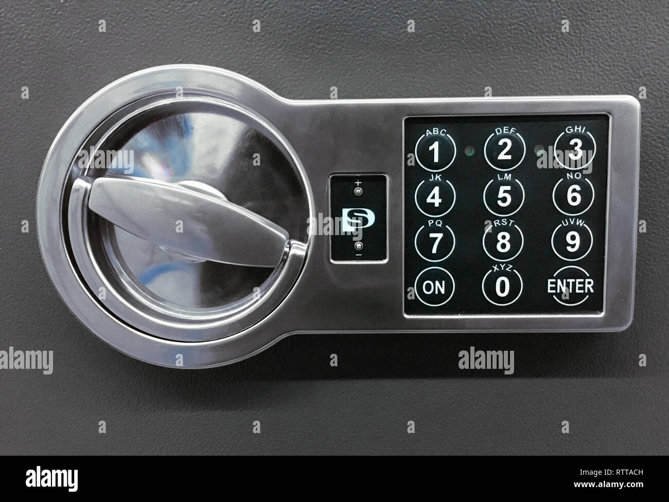 Code lock on the safe door on gray background Stock Photo Alamy