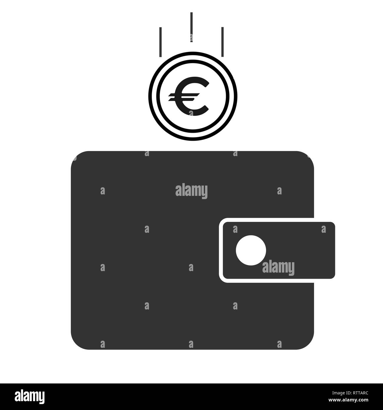wallet and euro coin icon. Flat vector symbol. Illustration for design Stock Vector