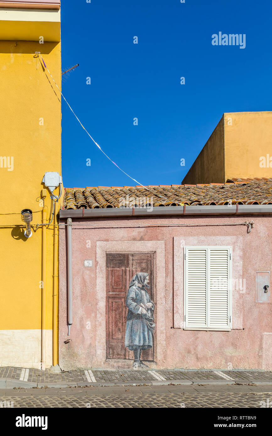 Sardinia Italy on December 27, 2019: Murals painted on houses in the ...