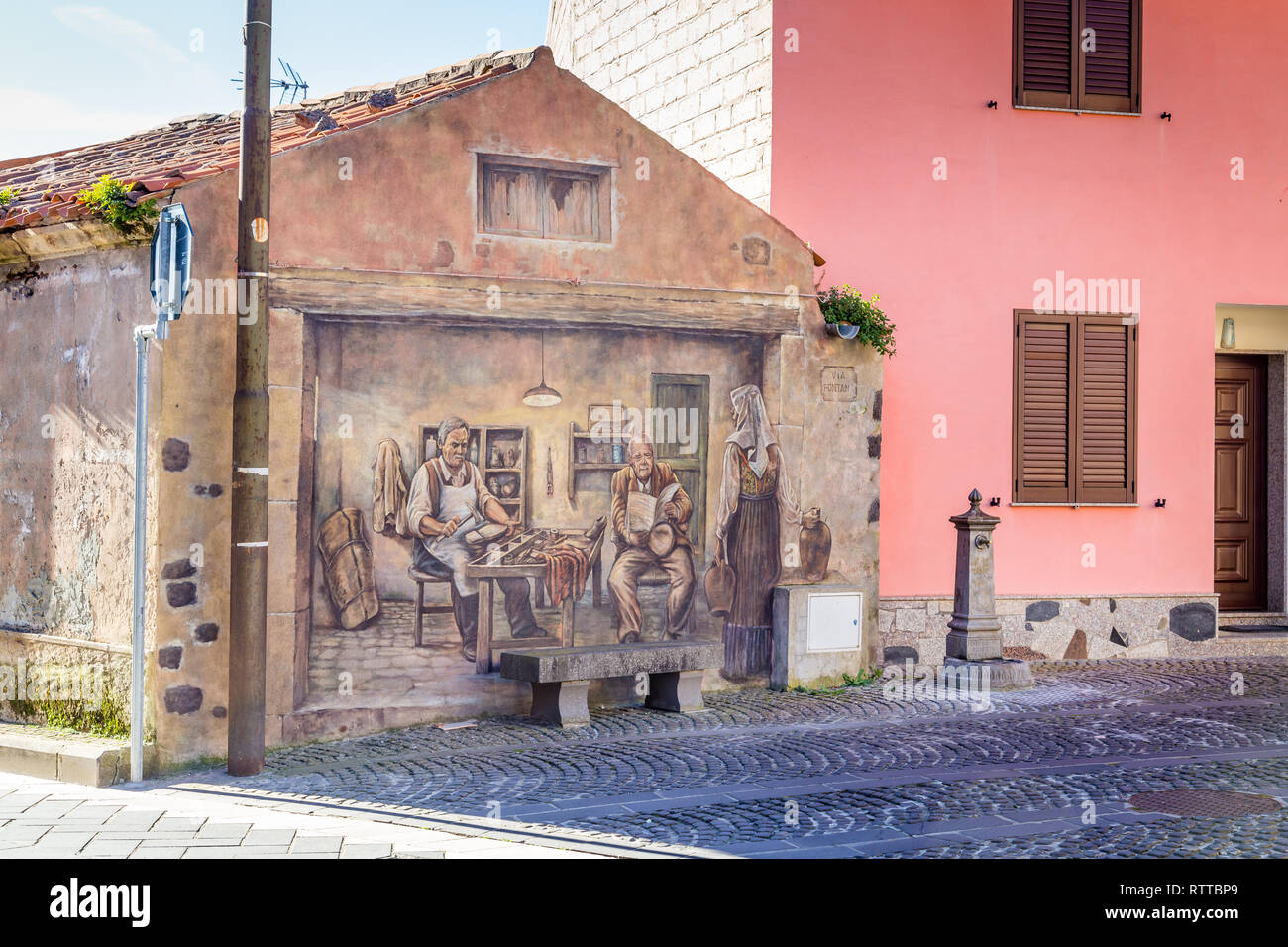 Sardinia Italy on December 27, 2019: Murals painted on houses in the ...