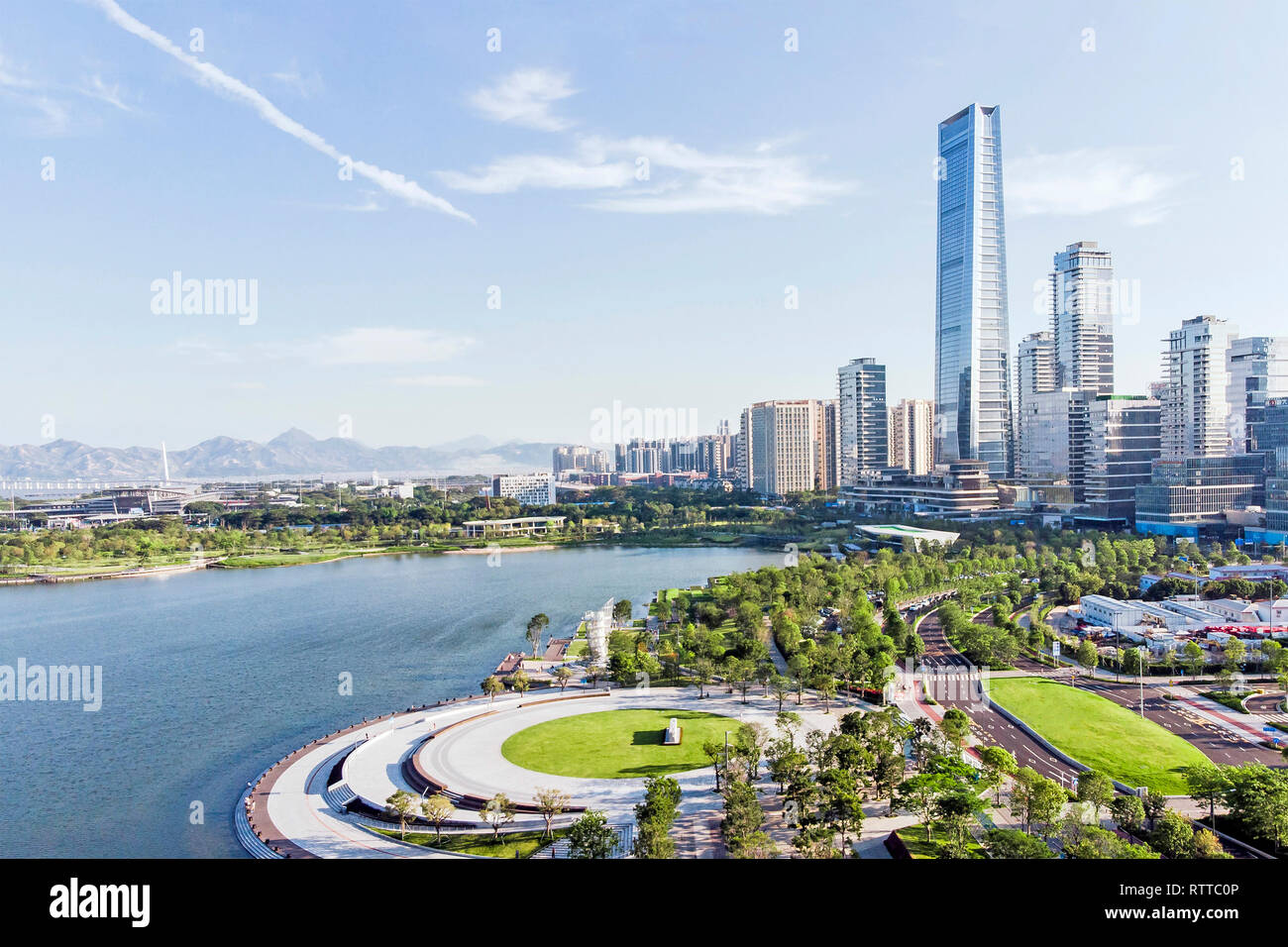 Skyline of Shenzhen Bay and Buildings. New Property Development and Urban Park. Stock Photo