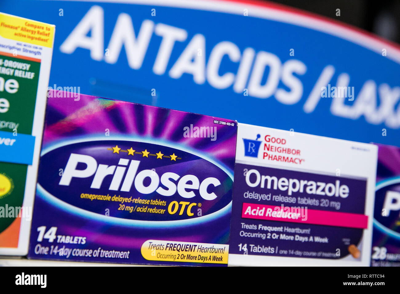 Prilosec antacid over-the-counter medicine photographed in a pharmacy Stock  Photo - Alamy