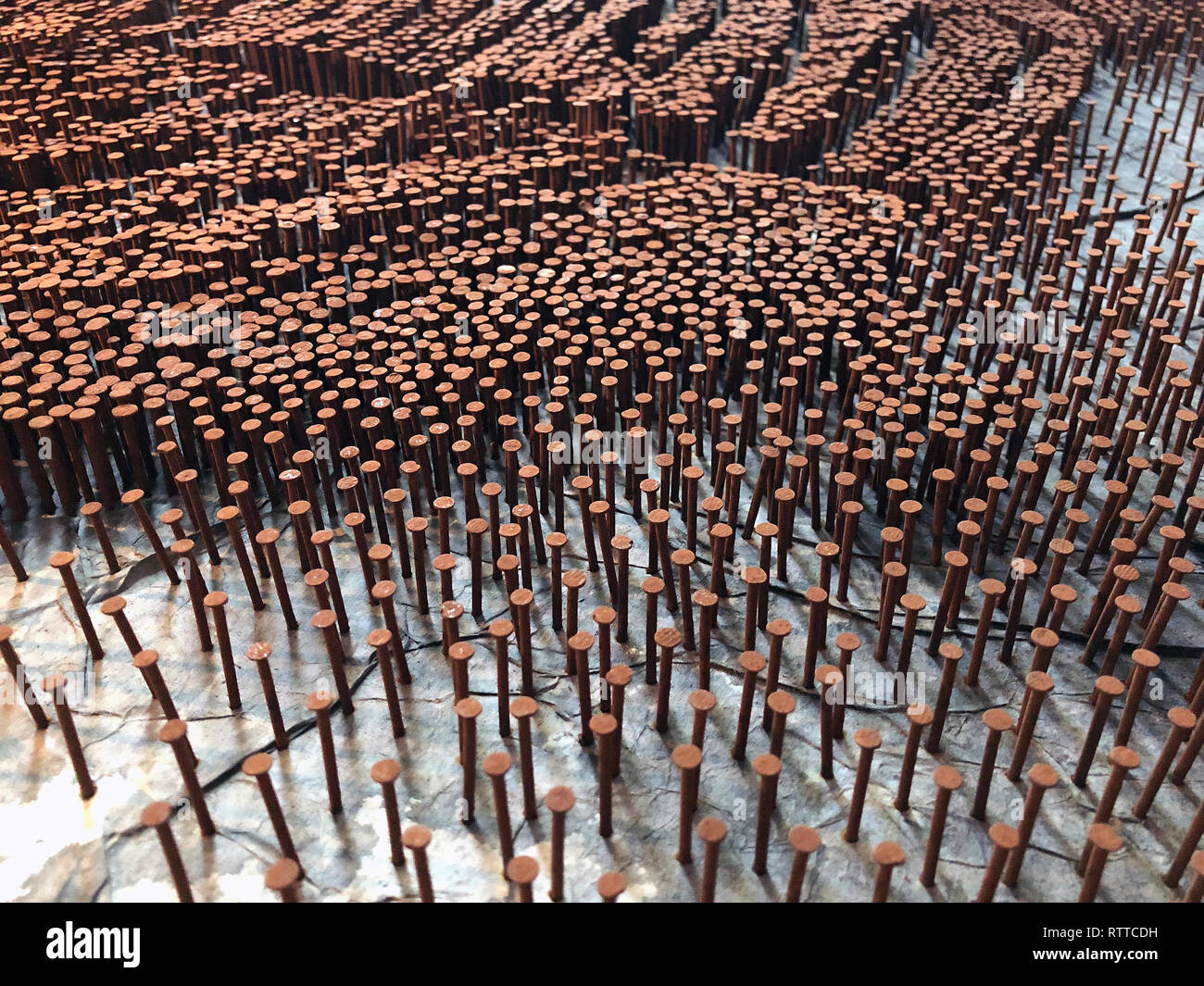 Rusted Nails Inserted On Canvas Board Stock Photo