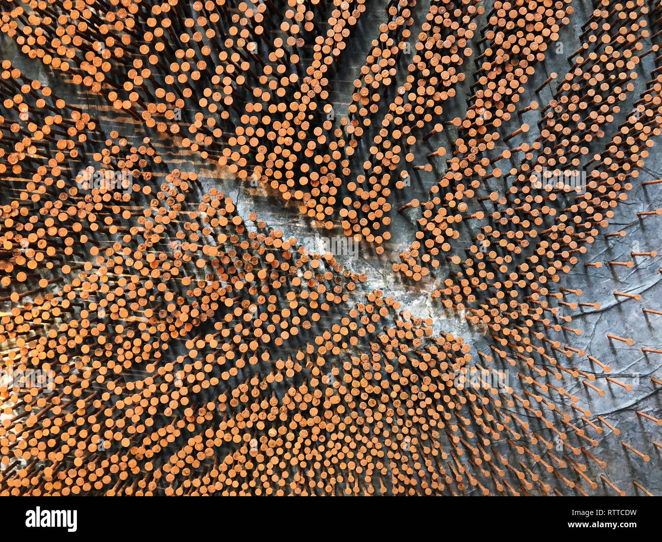 Rusted Nails Inserted On Board Stock Photo