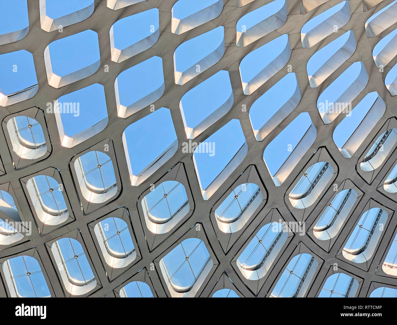 Double Curved Roof. Parametric Architecture of Canopy. Stock Photo