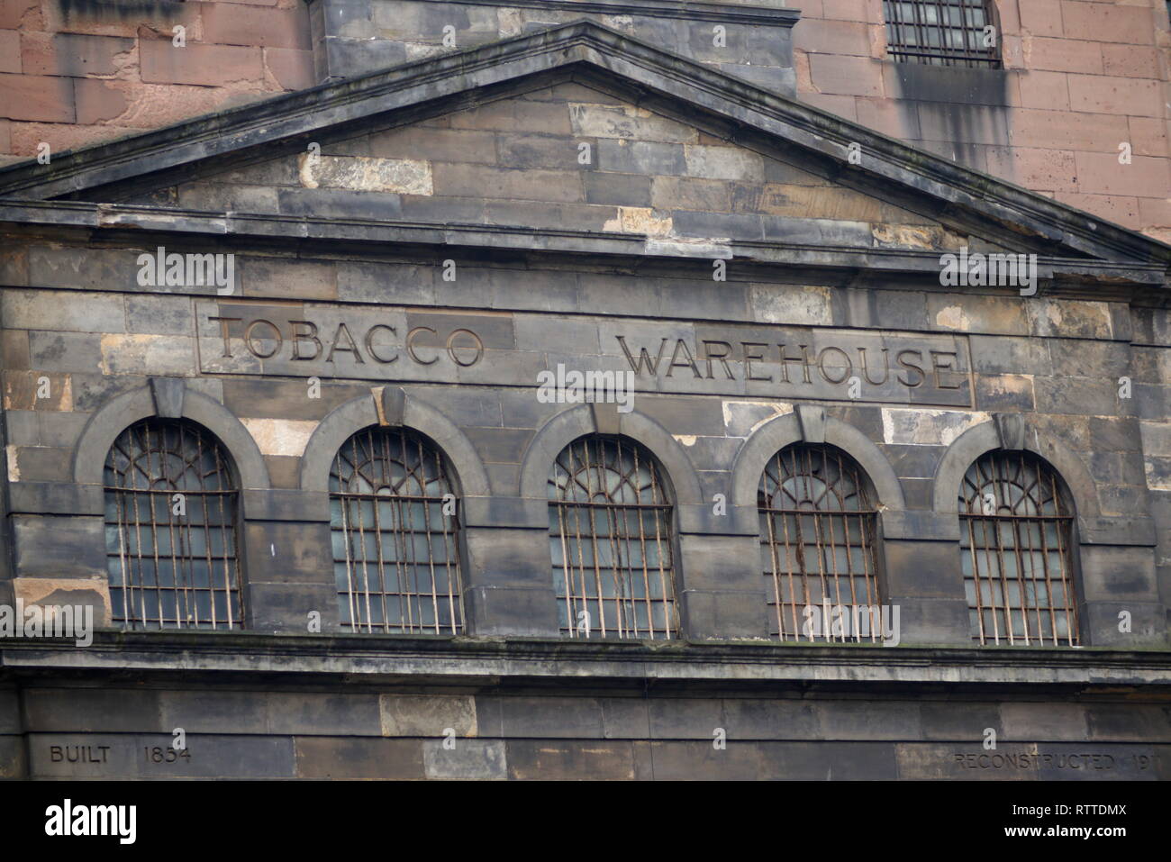 TOBACCO WAREHOUSE frontage, James Watt Street, Glasgow.,Scotland.,UK Stock Photo