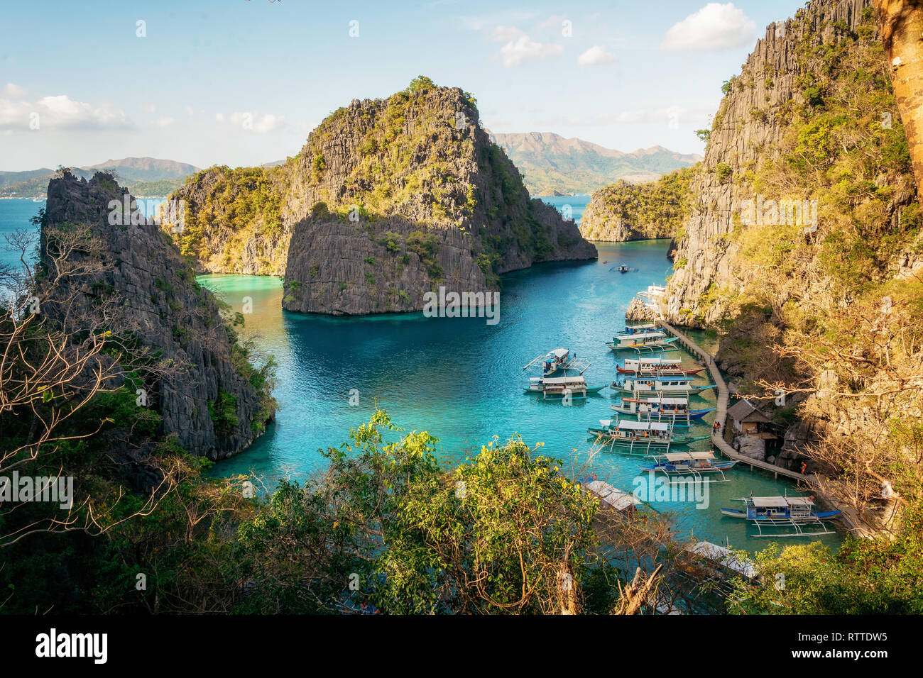 Landscape of tropical island. Areial view of bay, Coron island, Philippines. Stock Photo