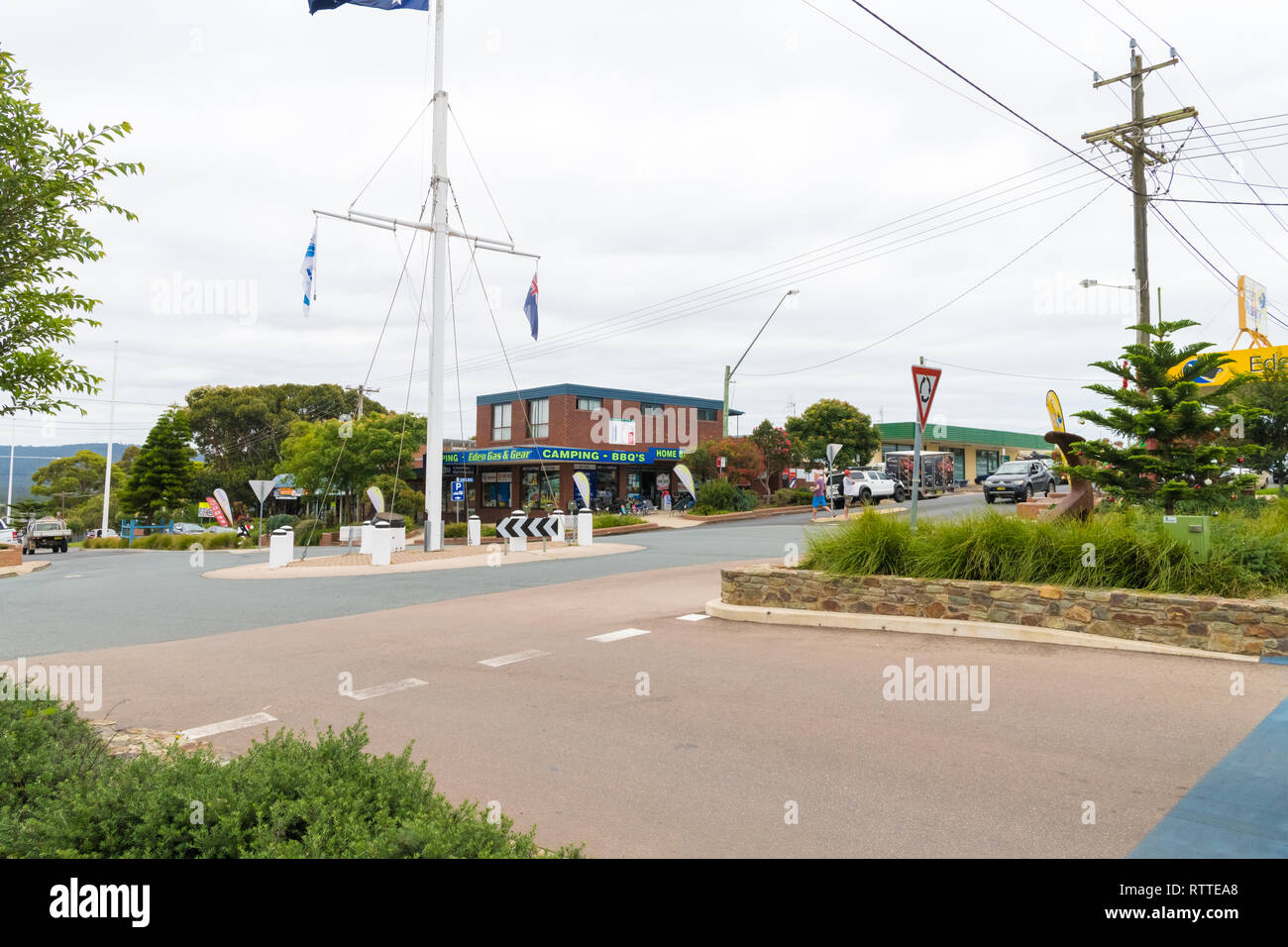 Eden, NSW, Australia-January 2, 2019: Street view in the city of Eden, a coastal town in the South Coast of NSW, Australia, known for best whale-watch Stock Photo