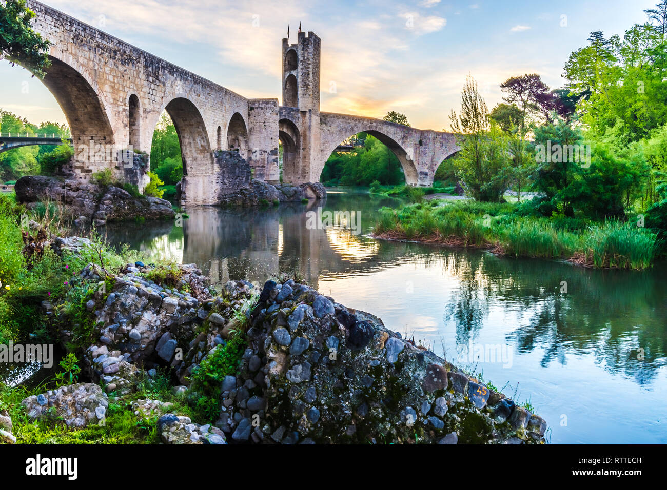 Medieval Bridge of Besalu Stock Photo