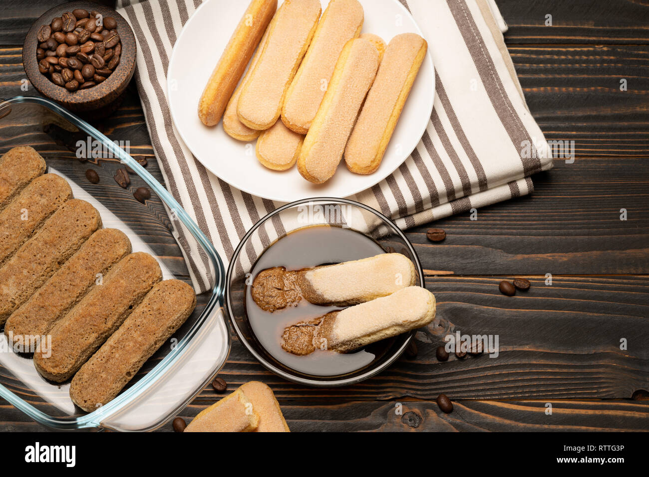 Tiramisu cake cooking Italian Savoiardi ladyfingers Biscuits and