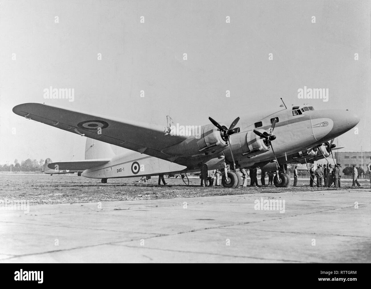 The Savoia-Marchetti SM.95 was an Italian four-engine, mid-range transport aircraft, which first flew in 1943. A total of 20 aircraft were produced between 1943 and 1949. This aircraft, serial number 240-1, is of the Italian Air Force. Stock Photo