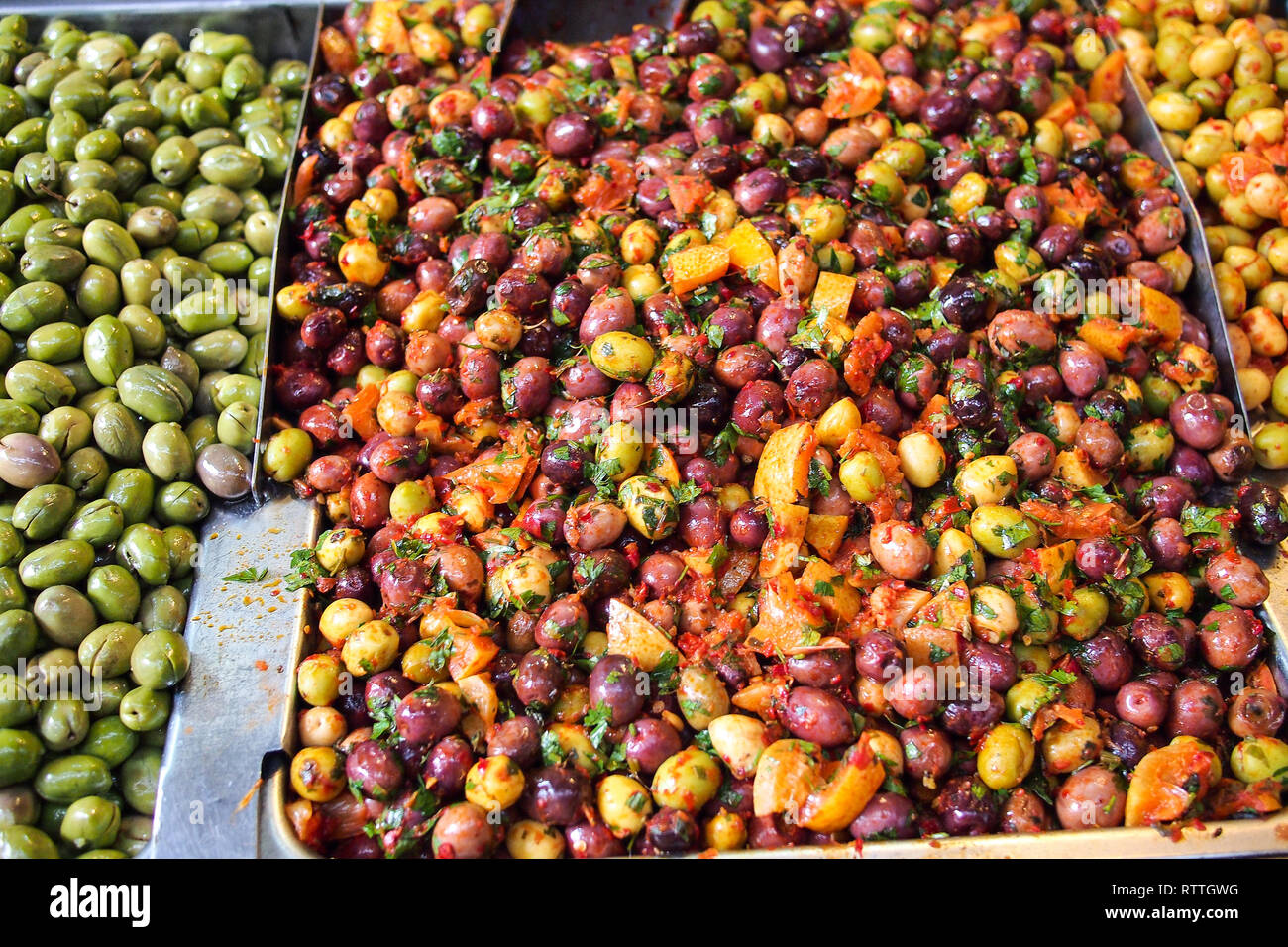 Typical street market in the old medina of Fes, Morocco in Africa Stock