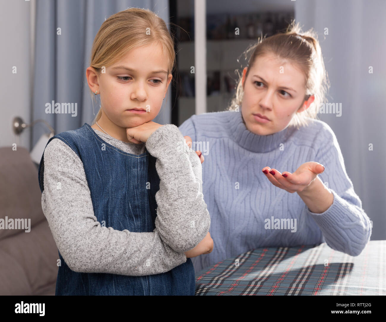 Mom scolds little daughter. Crisis of motherhood Stock Photo Alamy