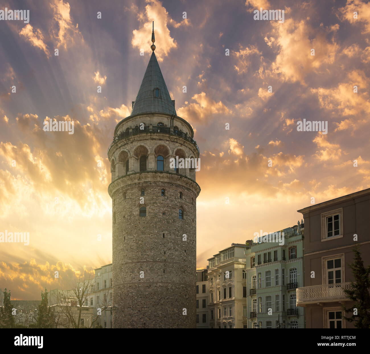 Galata Tower in Beyoglu. One of the popular tourist destinations of Istanbul Stock Photo