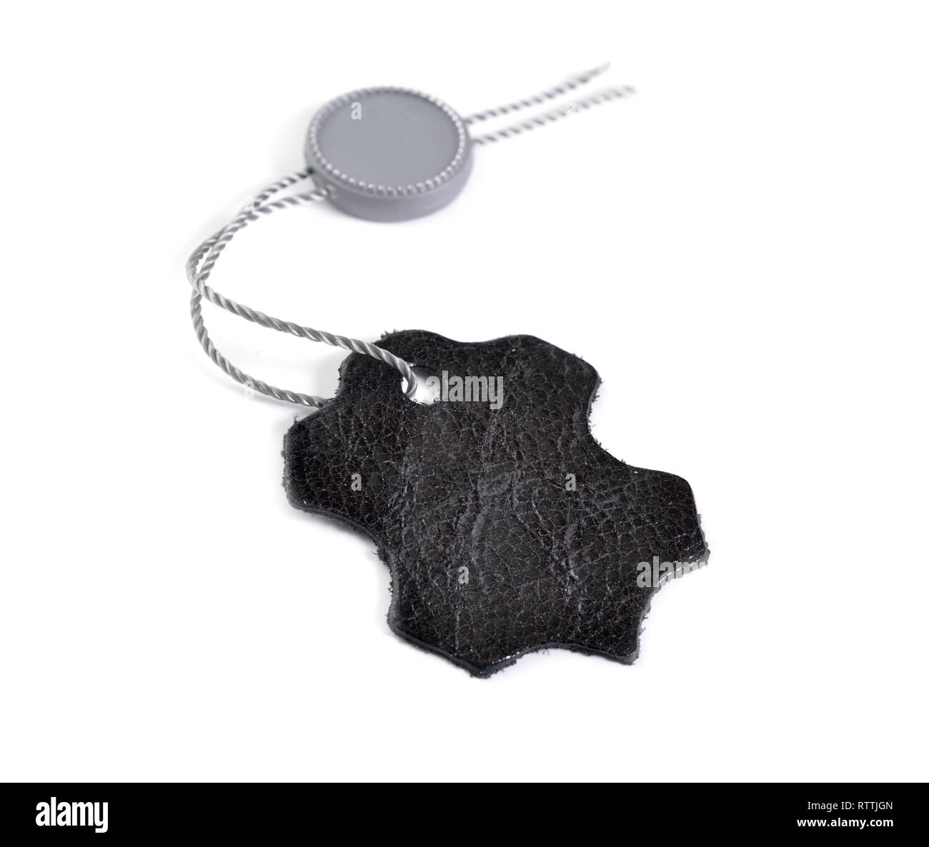 Black Leather label tag isolated on white background Stock Photo