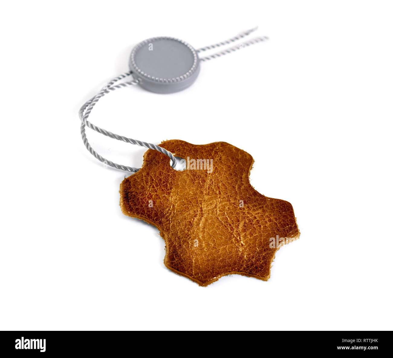 Brown Leather label tag isolated on white background Stock Photo