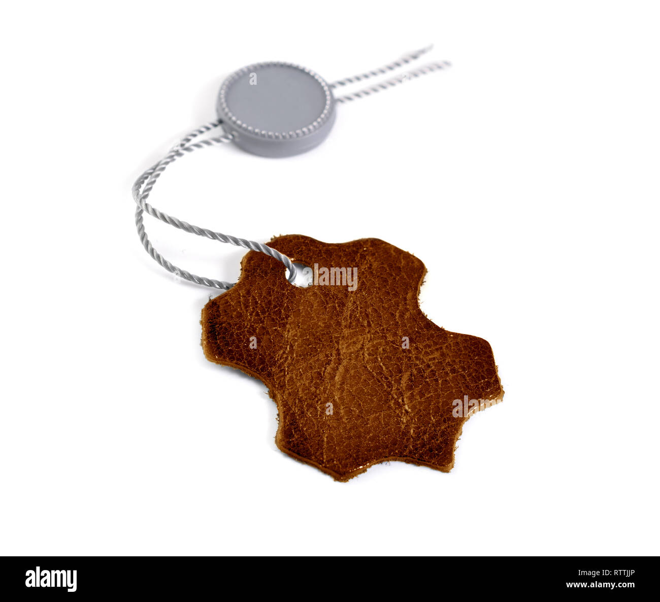 Brown Leather label tag isolated on white background Stock Photo