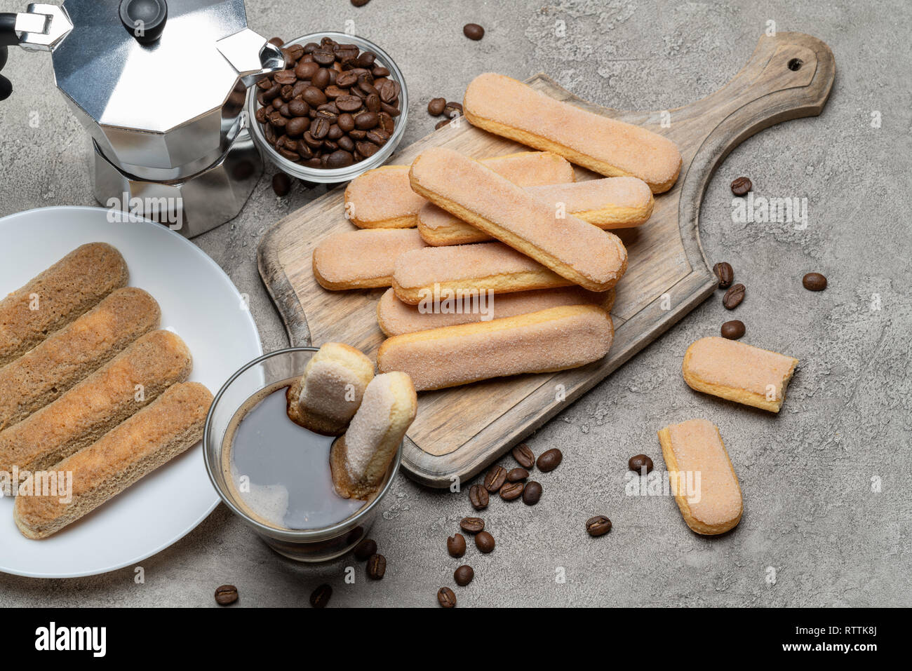 Tiramisu cake cooking Italian Savoiardi ladyfingers Biscuits and