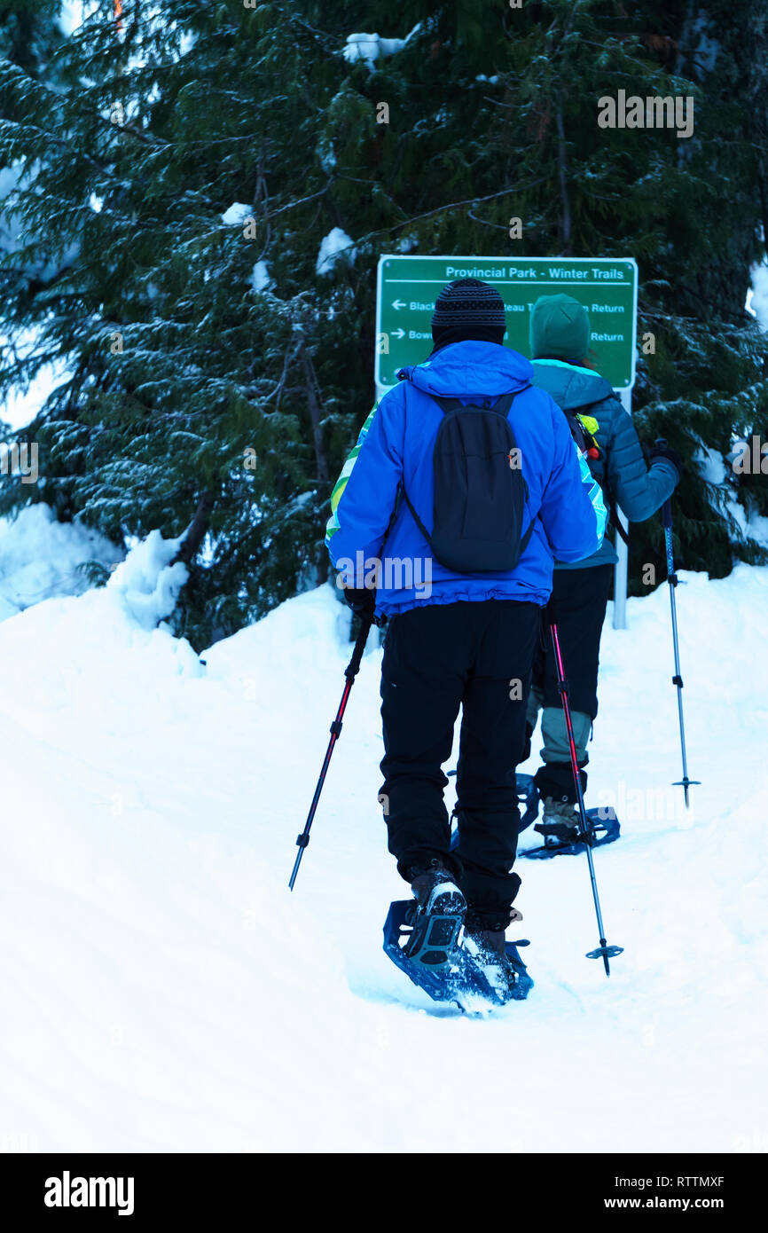 Snowshoeing in the mountains. Stock Photo