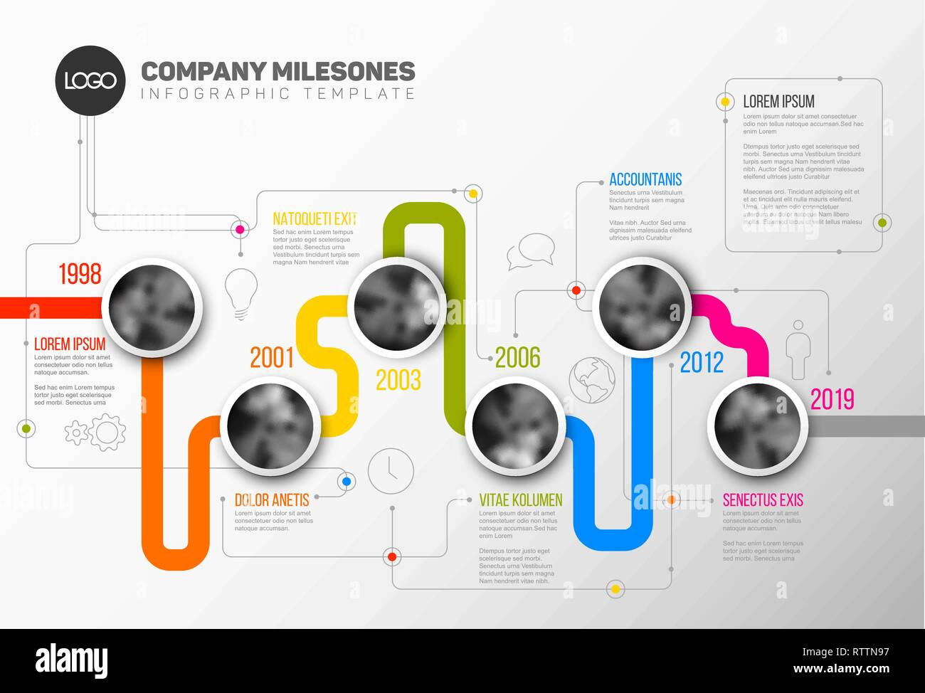 Vector Infographic Company Milestones Timeline Template with circle ...