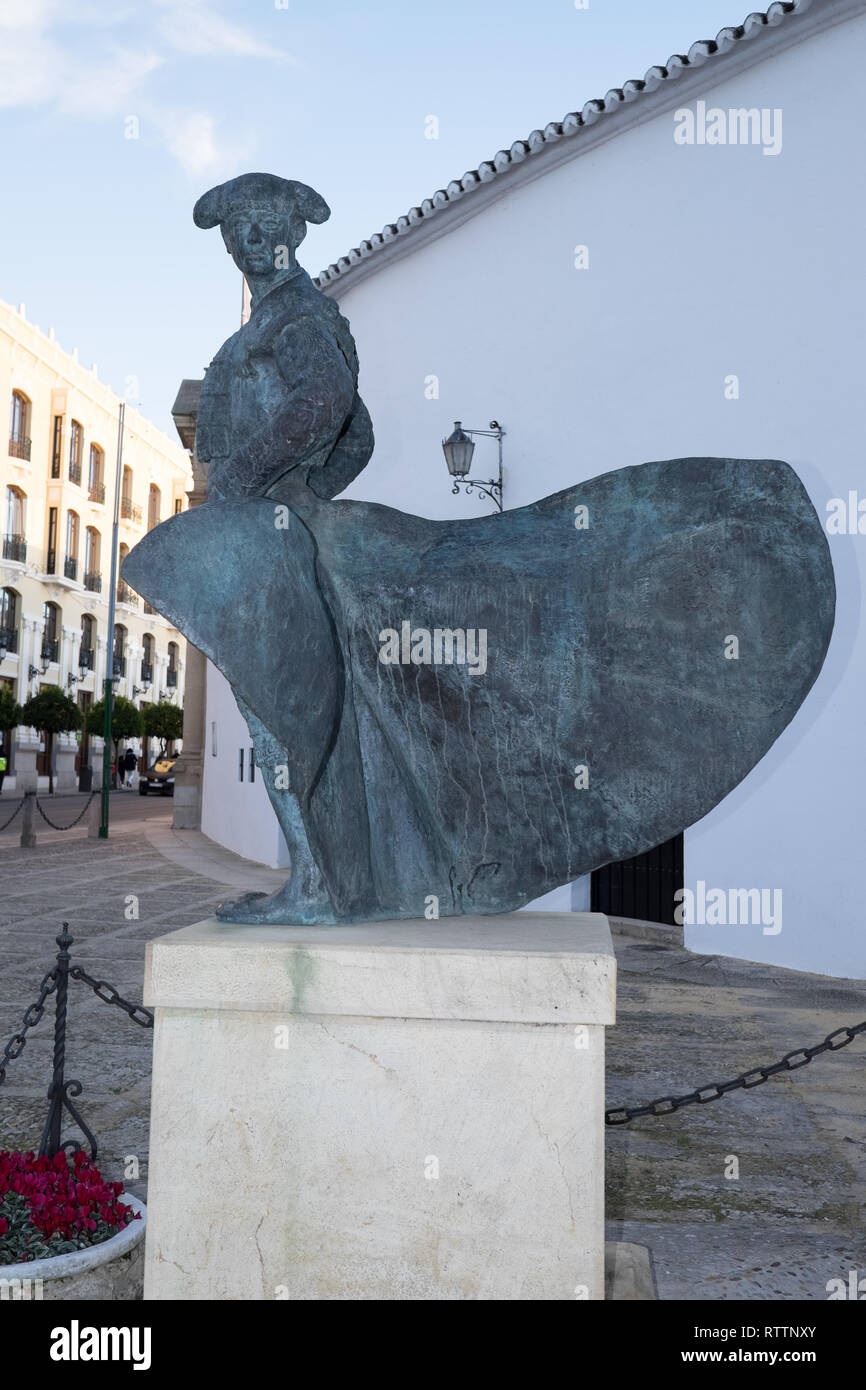 Bullfighter statue with cape outside the bullring Ronda Spain Stock Photo