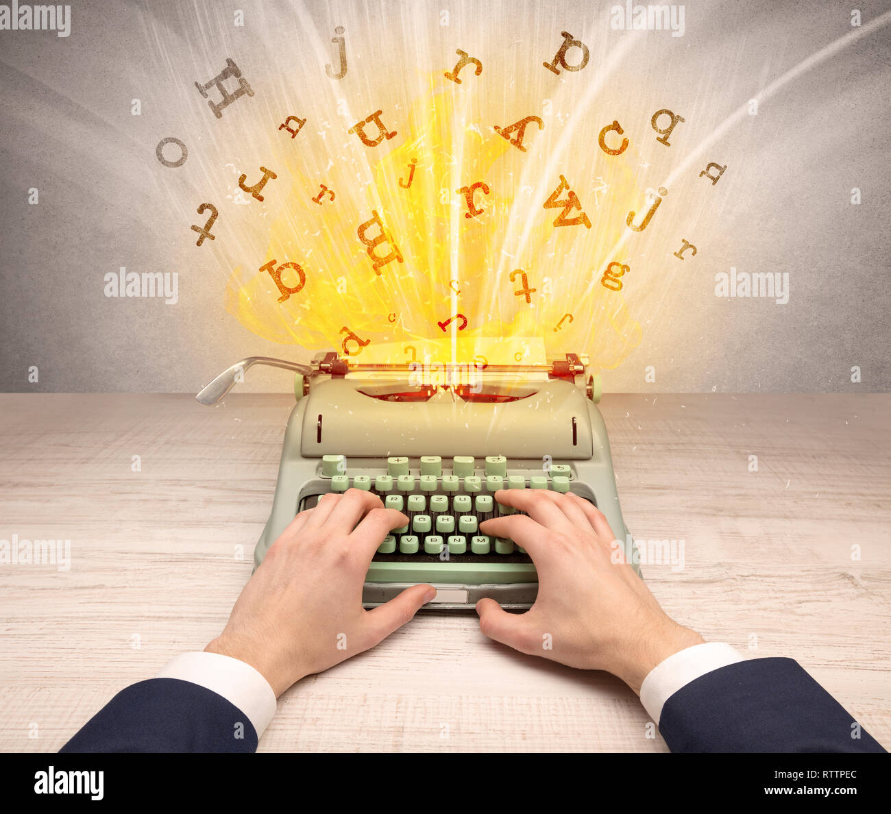 First person perspective image with exploding letters from a vintage ...