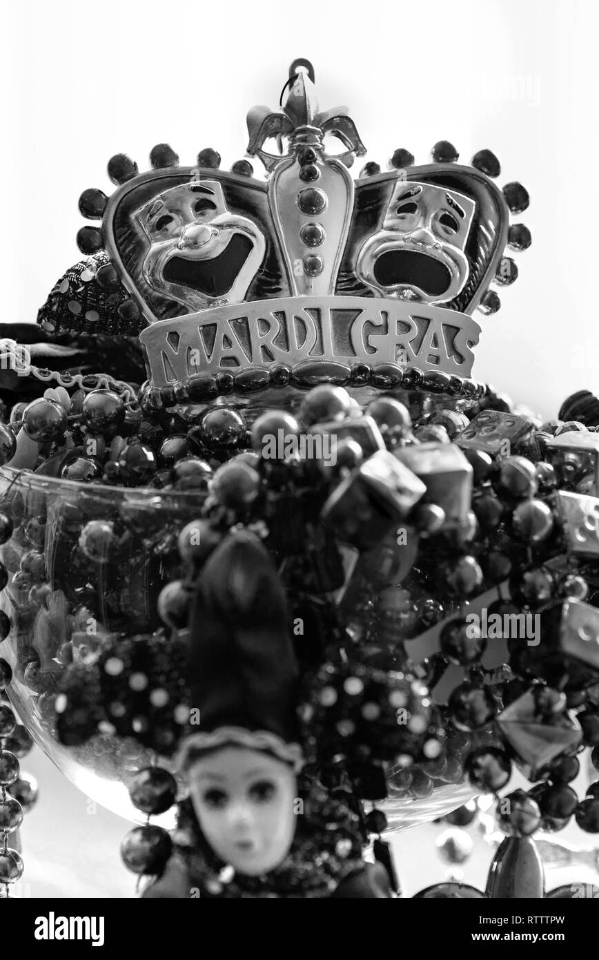 Mardi Gras decorative beads - black and white Stock Photo