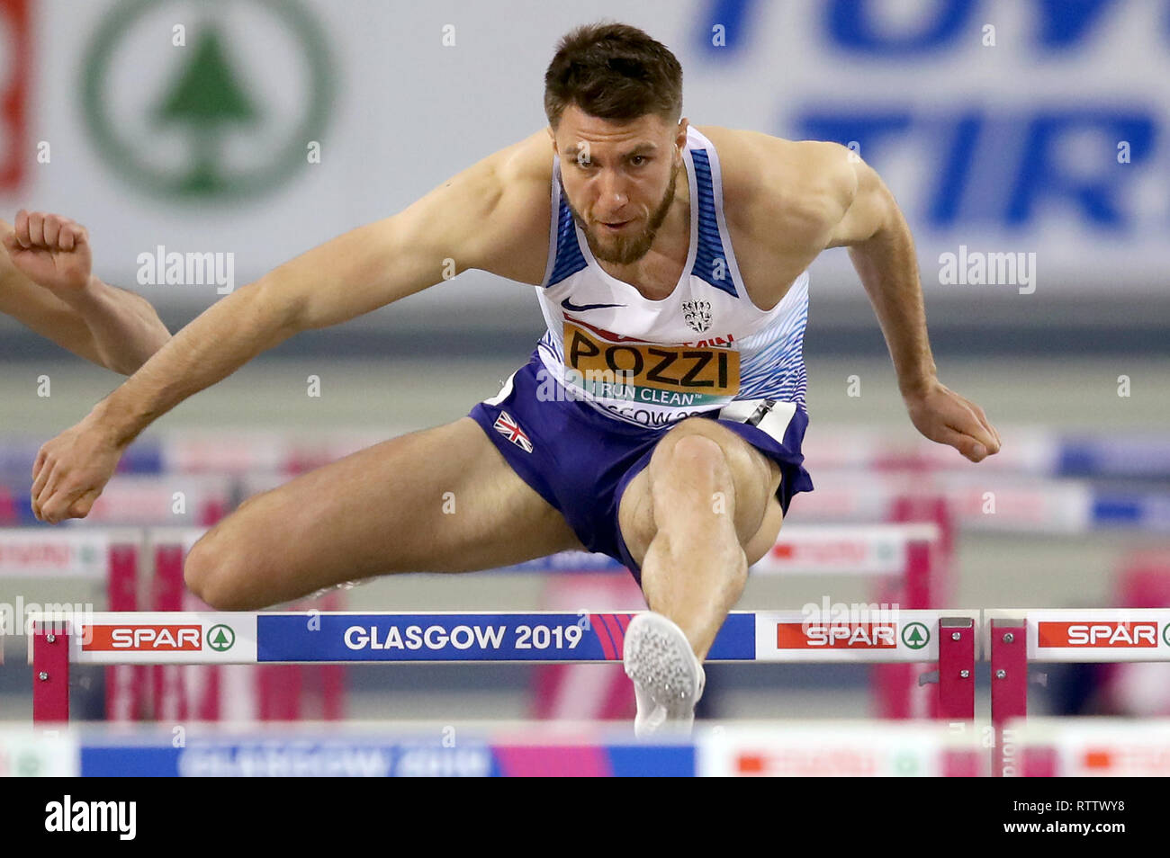 Great Britain's Andy Pozzi competing in Heat 1 of the Men's 60m hurdles