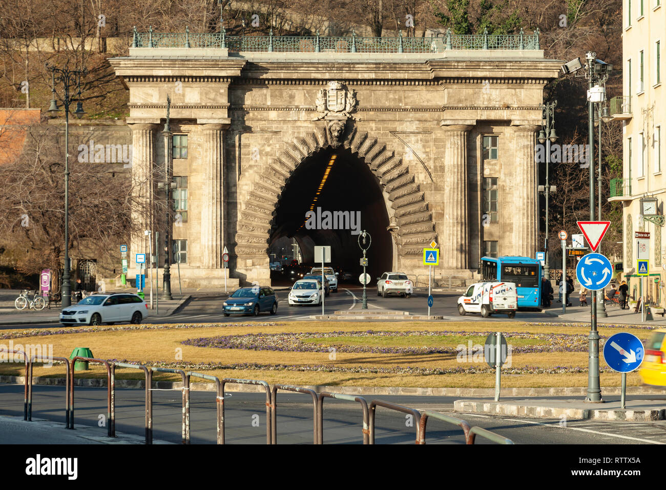 Entrance to Buda Castle Tunnel in Budapest, Hungary. Stock Photo