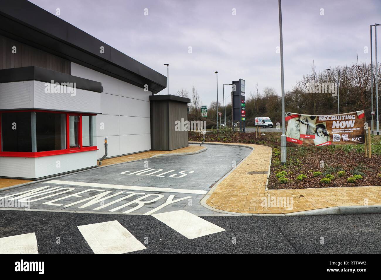 The new KFC Drive Through Restaurant, Leighton Buzzard remains closed due to issues with the drive through access road at the rear of the building. Stock Photo
