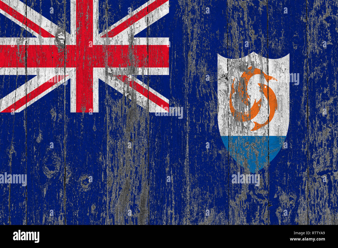 Flag of Anguilla painted on worn out wooden texture background Stock ...