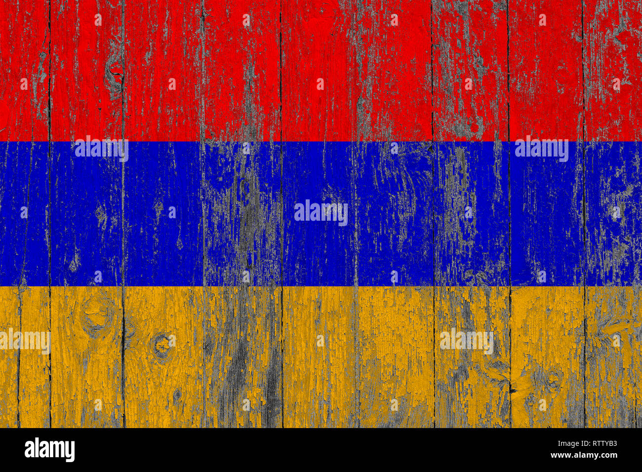 Flag of Armenia painted on worn out wooden texture background Stock ...