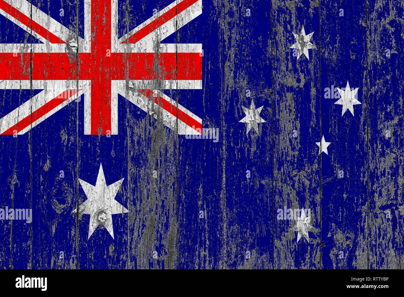 Flag of Australia painted on worn out wooden texture background Stock ...