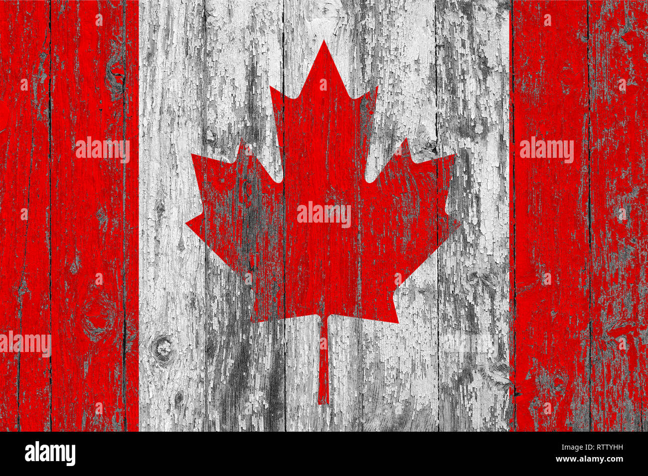 Flag of Canada painted on worn out wooden texture background Stock ...