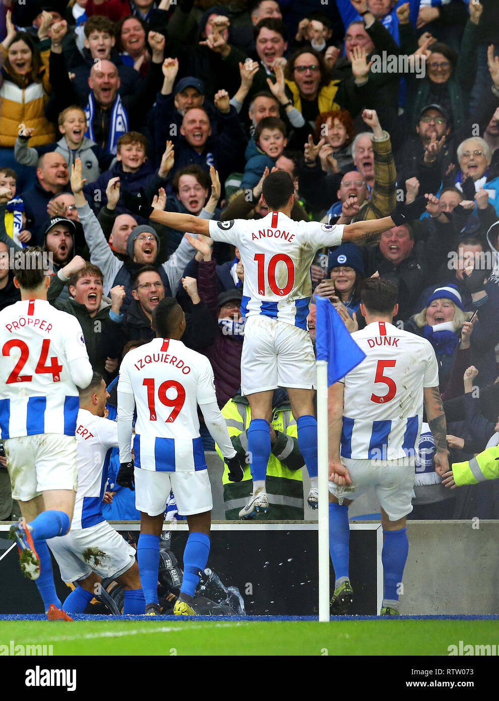 Brighton & Hove Albion's Florin Andone (10) celebrates scoring his side ...