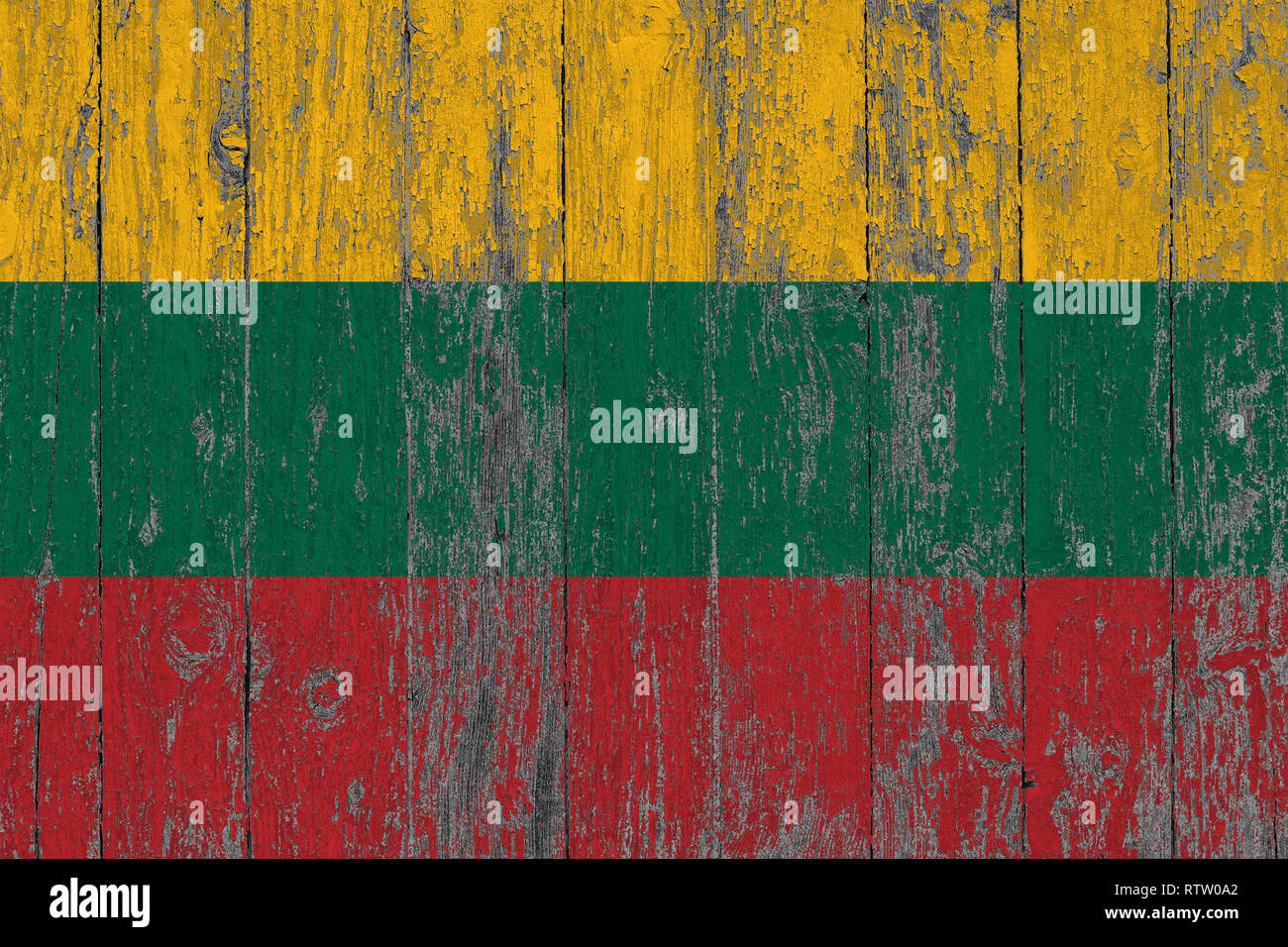 Flag of Lithuania painted on worn out wooden texture background Stock ...