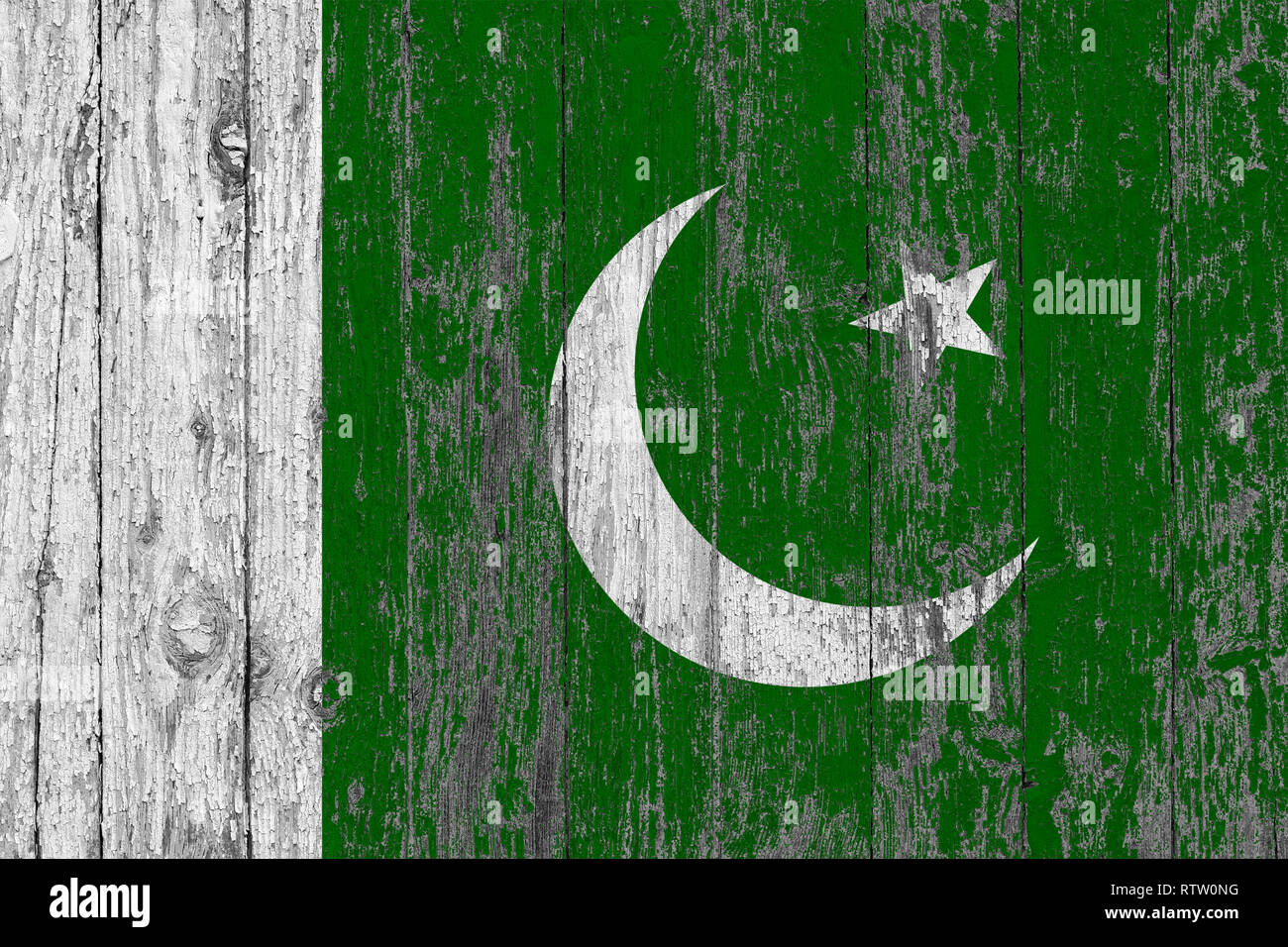 Flag of Pakistan painted on worn out wooden texture background Stock ...