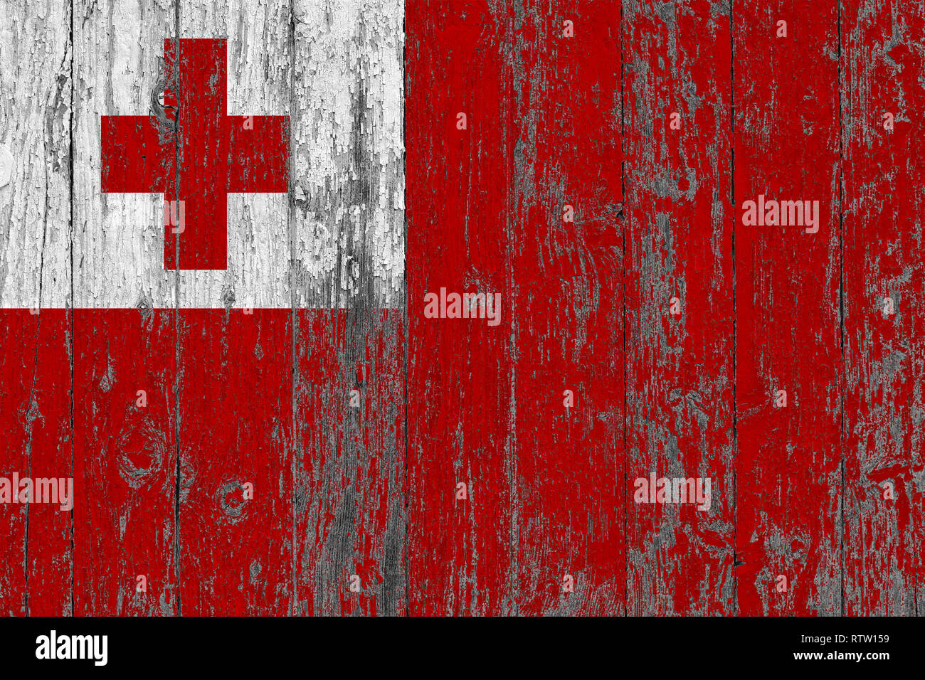 Flag of Tonga painted on worn out wooden texture background Stock Photo ...