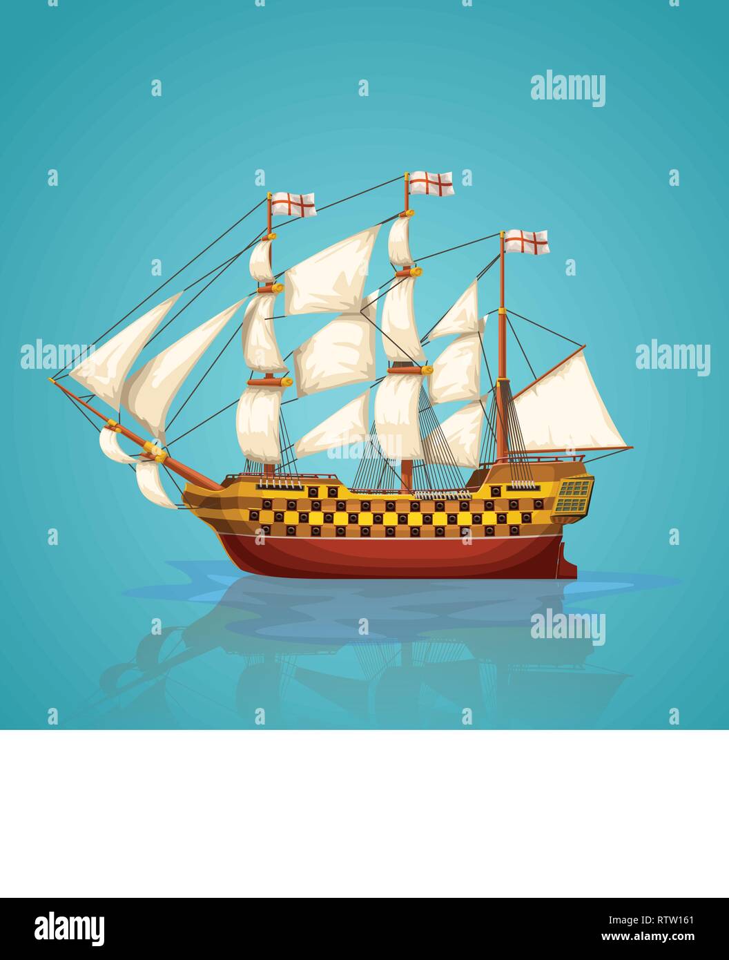 old ship on blue Stock Vector