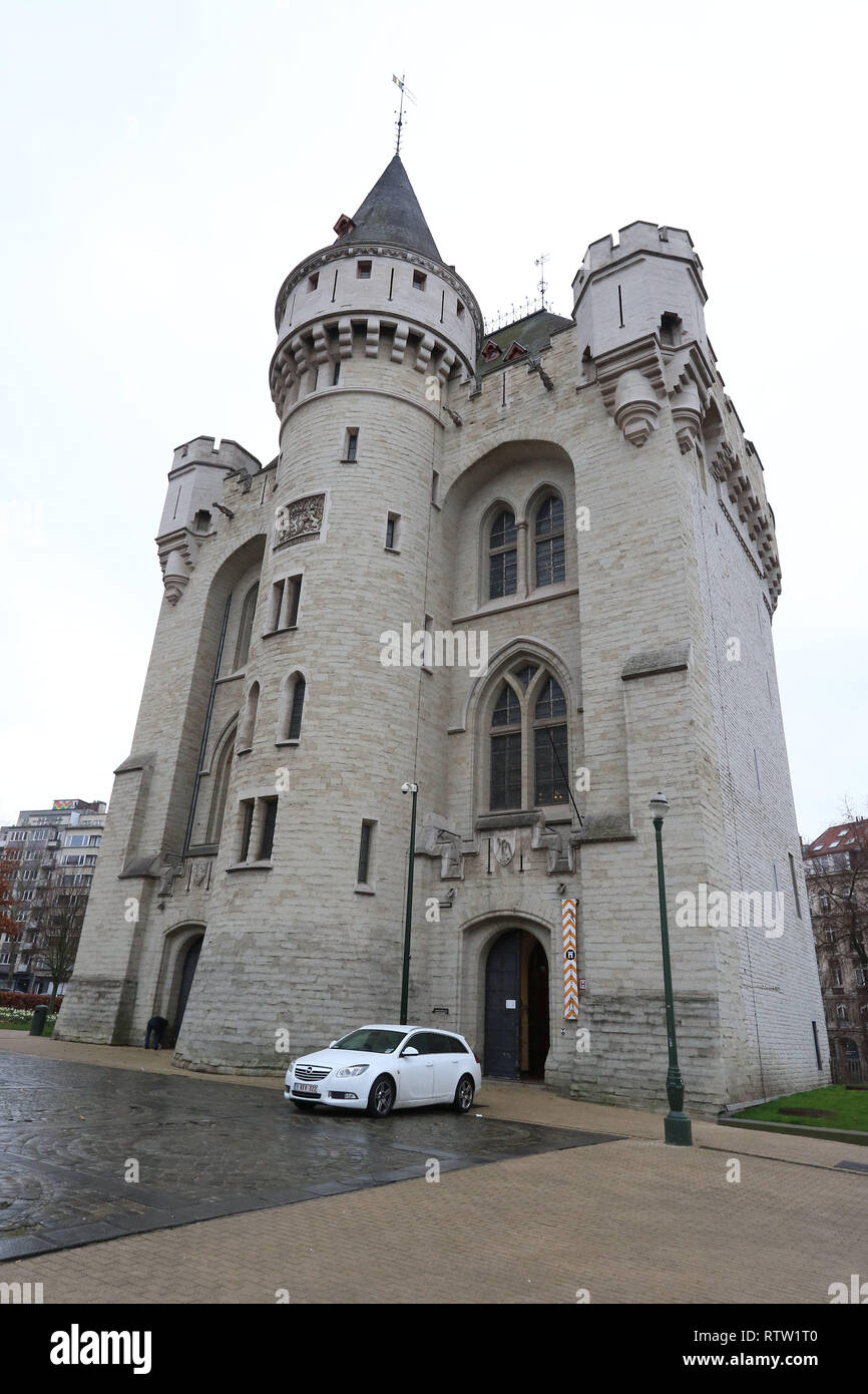 The Halle Gate is a medieval fortified city gate and the last vestige of the second walls of Brussels, City of Brussels, Belgium, 02 March 2019, Photo Stock Photo