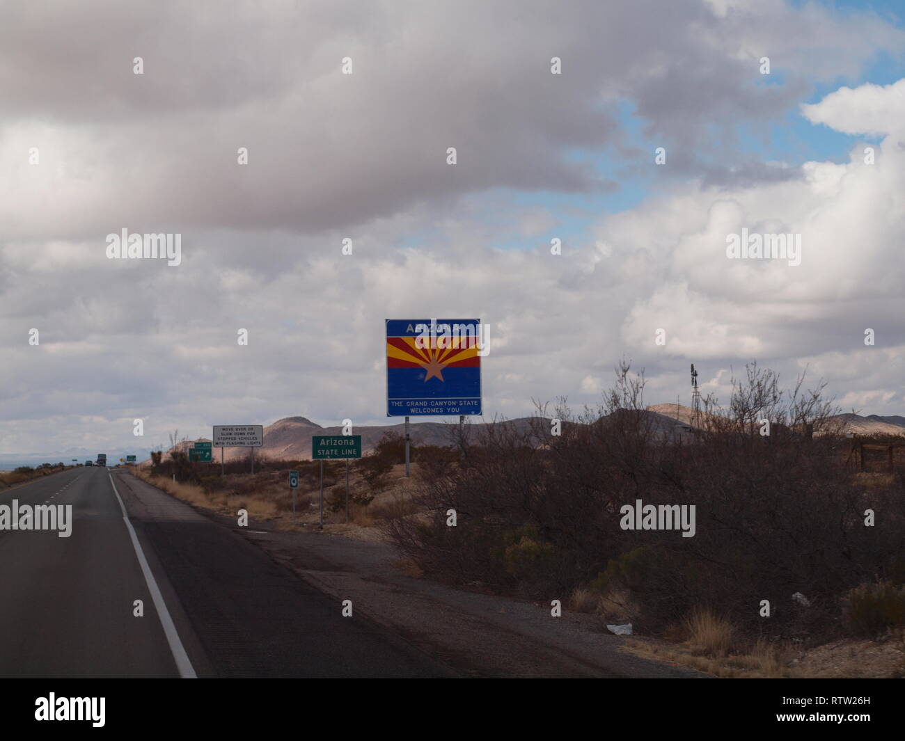 Arizona, USA, border sign on Interstate 10 west at the New Mexico