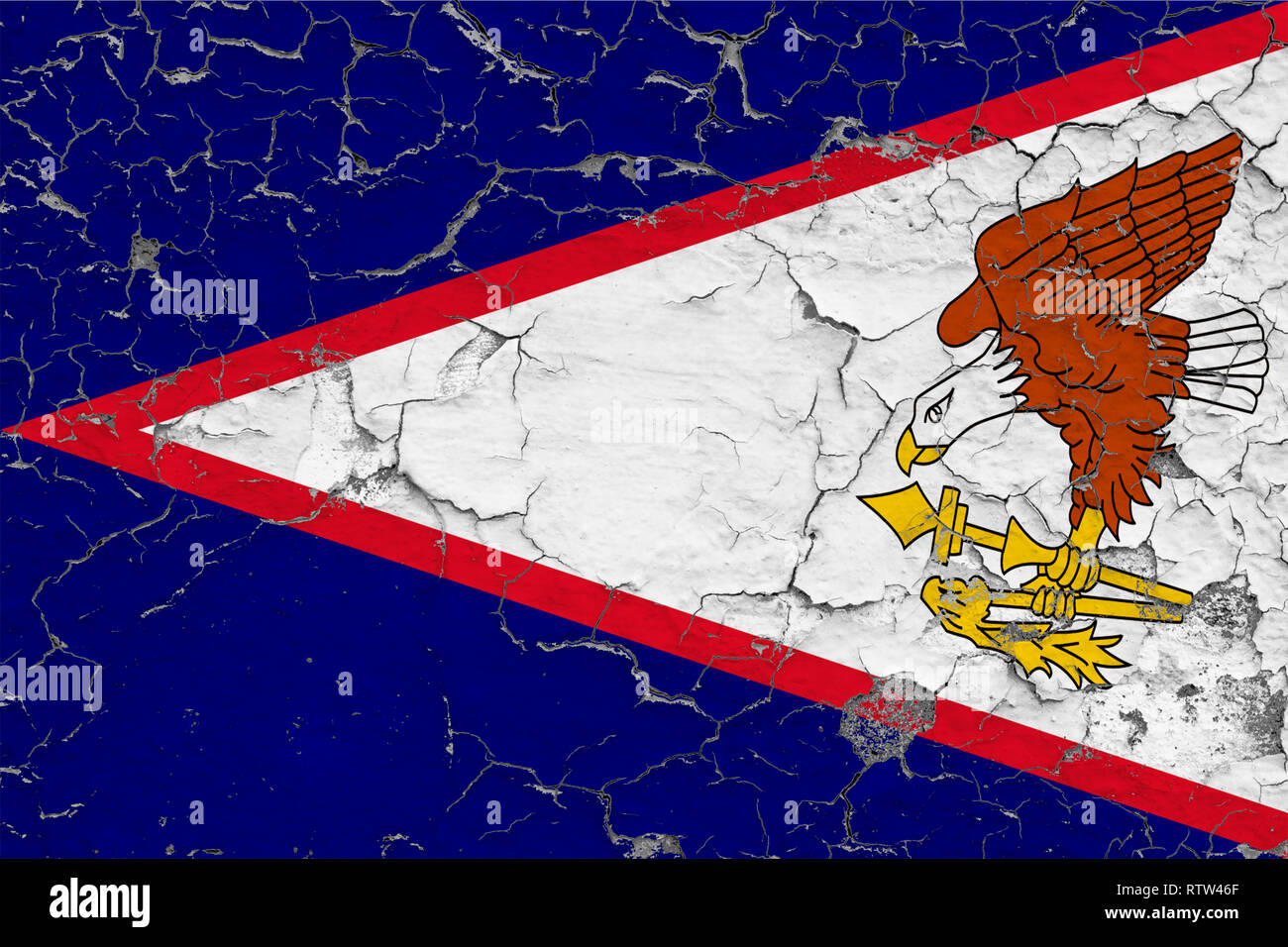 Flag of American Samoa painted on cracked dirty wall. National pattern ...