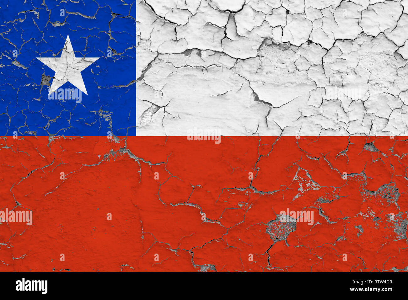 Flag of Chile painted on cracked dirty wall. National pattern on ...