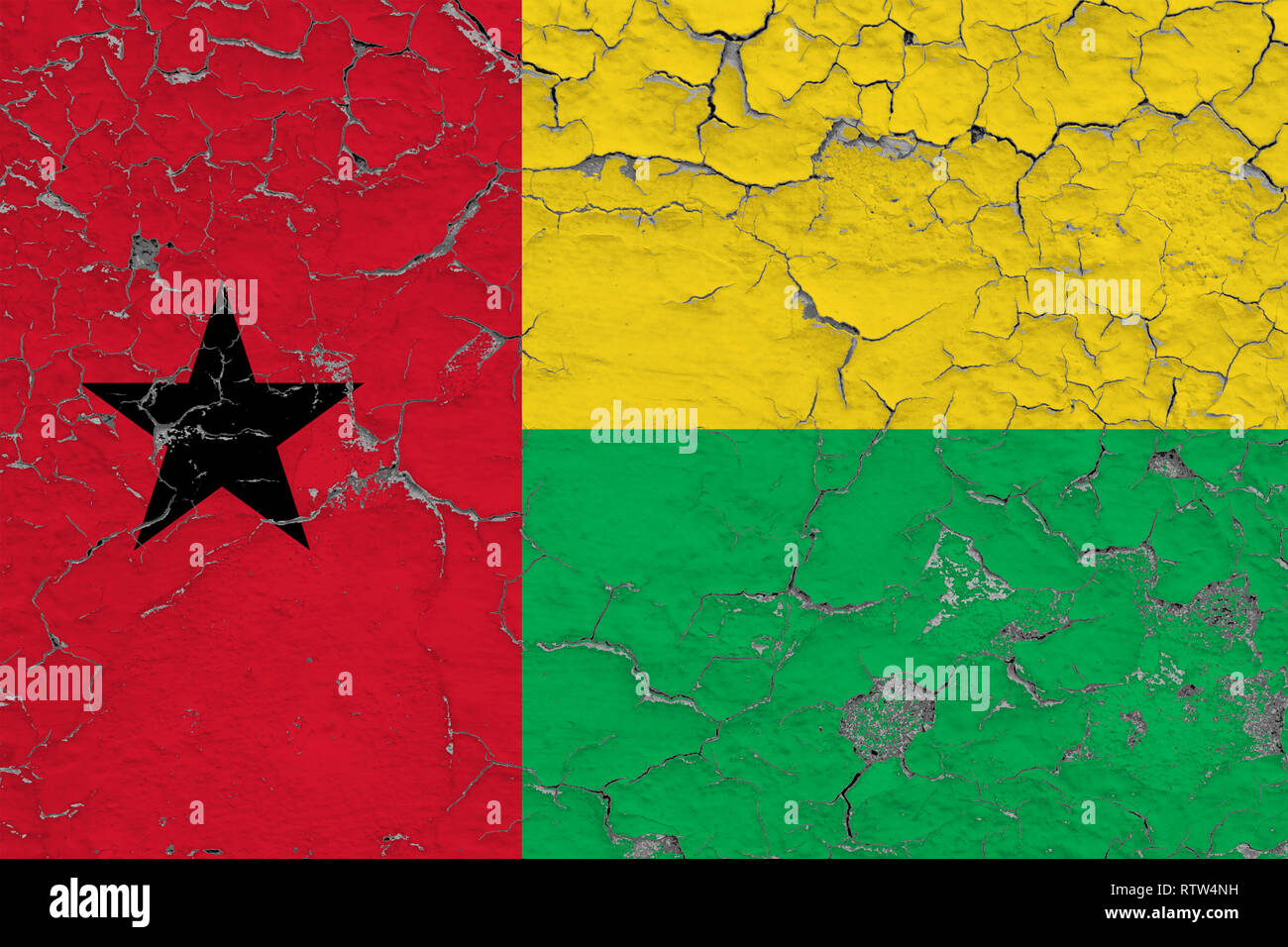 Flag of Guinea Bissau painted on cracked dirty wall. National pattern ...