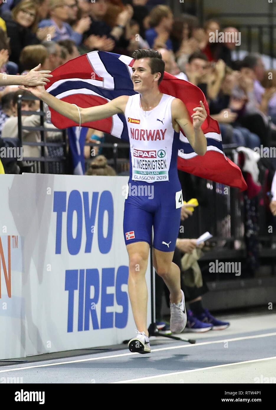 Norway S Jakob Ingebrigtsen Celebrates After Winning Gold During The Men S 3000m Final During Day Two Of The European Indoor Athletics Championships At The Emirates Arena Glasgow Stock Photo Alamy [ 1390 x 935 Pixel ]