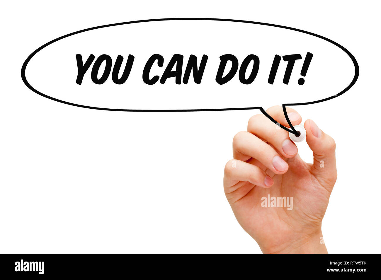 Hand drawing You Can Do It speech bubble motivational concept with black marker. Stock Photo