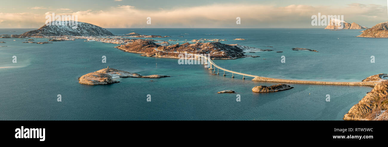 Panoramic view of Sommaroya with bridge and archipelago near town Tromso, Norway Stock Photo