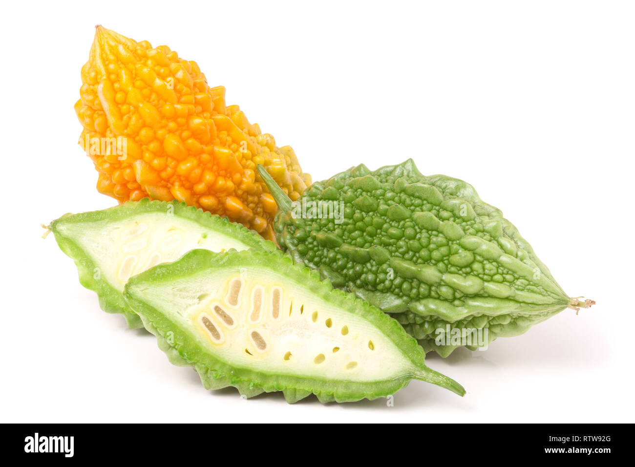 green and yellow momordica or karela isolated on white background Stock Photo