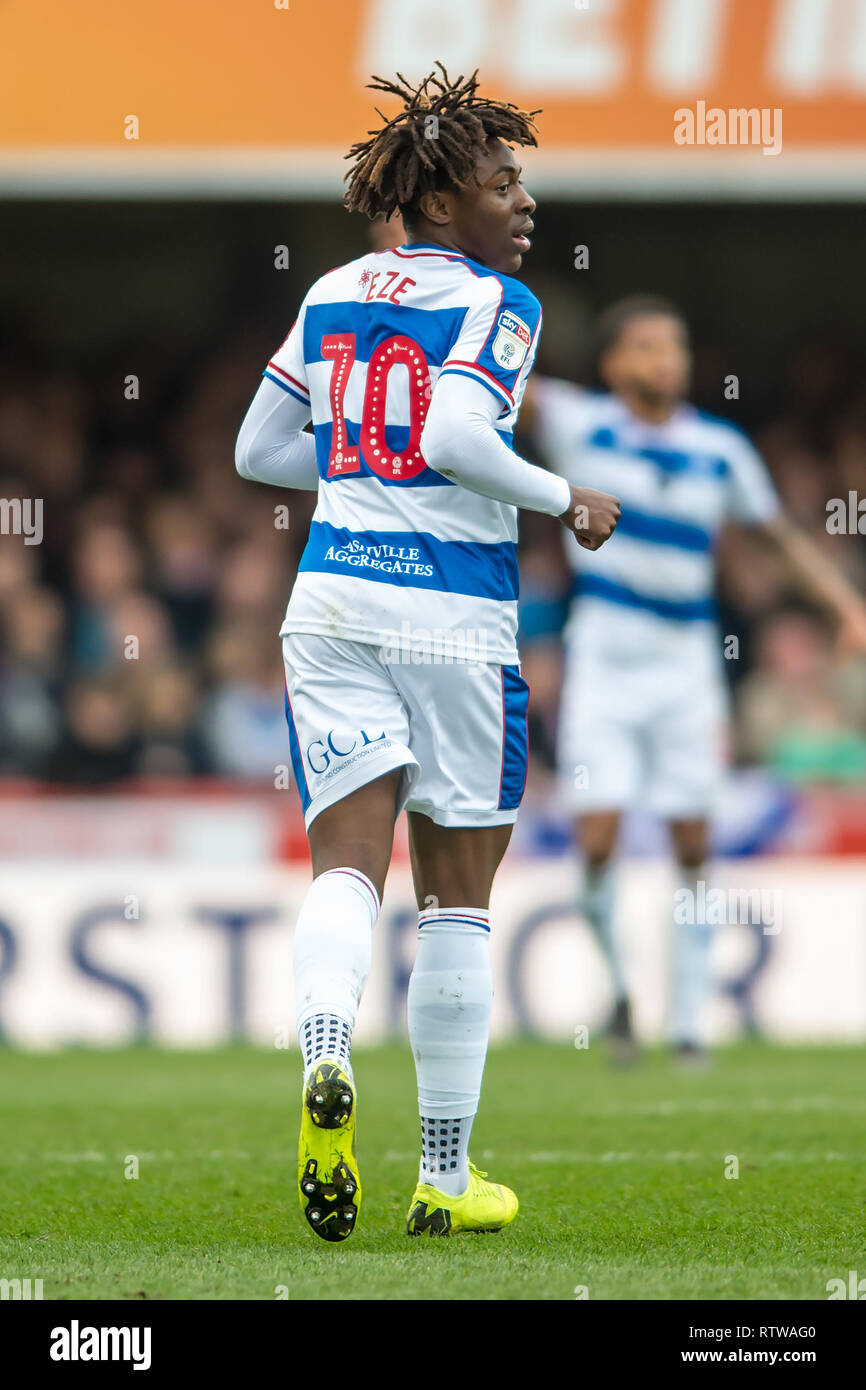 Griffin Park, London. 2nd March 2019. Eberechi Eze of Queens Park