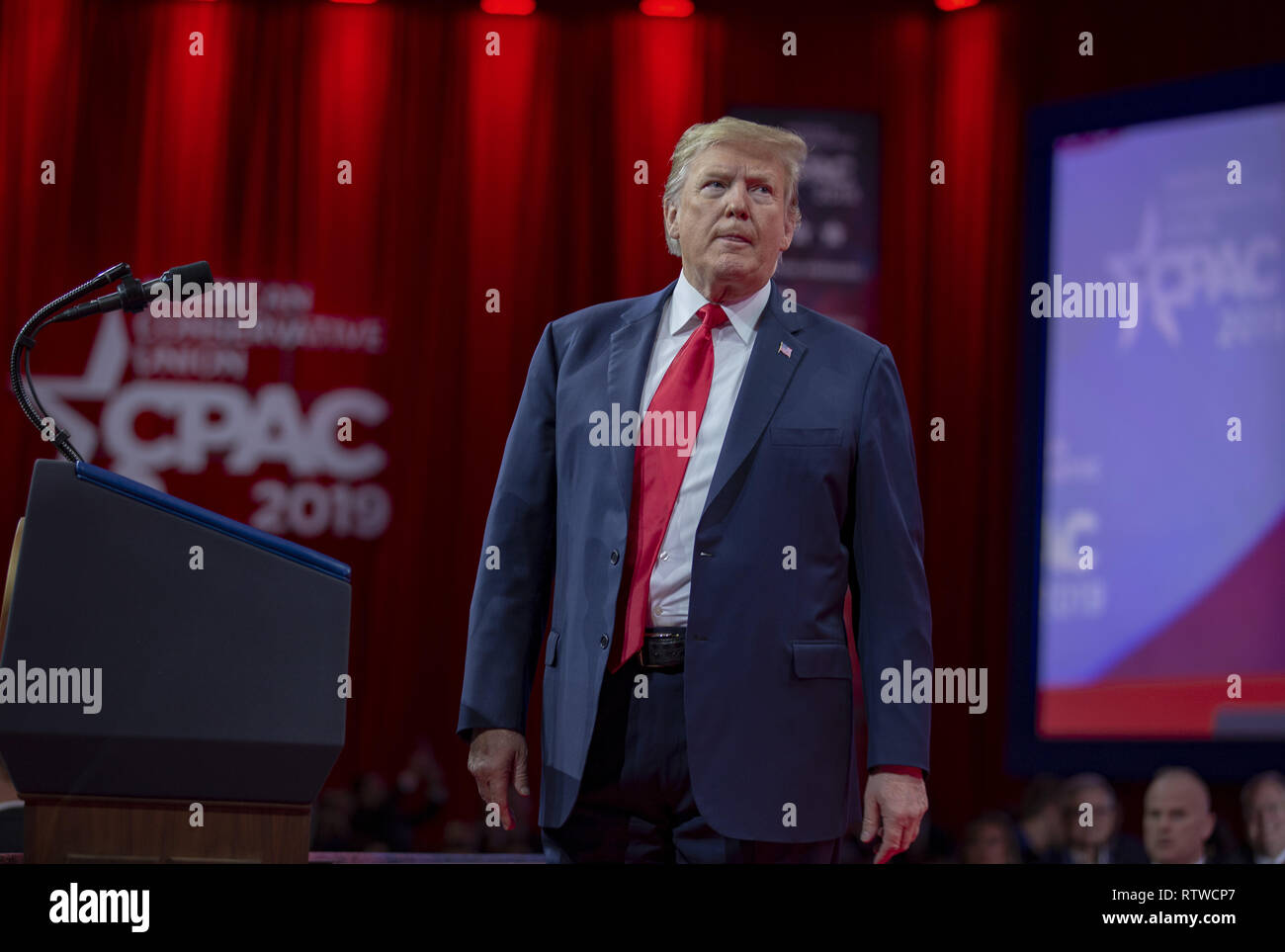 Washington, DC. 02nd Mar, 2019. U.S. President Donald Trump during CPAC 2019 on March 02, 2019 in Washington, DC. The American Conservative Union hosts the annual Conservative Political Action Conference to discuss conservative agenda. Credit: Tasos Katopodis/Pool via CNP | usage worldwide Credit: dpa/Alamy Live News Stock Photo